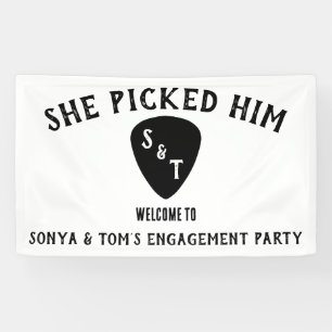 She Picked Him! Guitar Engagement Party Welcome Banner