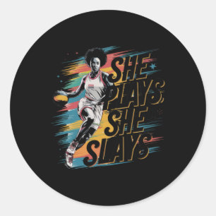 She Plays She Slays Classic Round Sticker