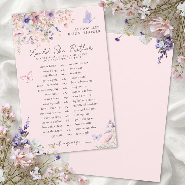 She Rather Butterfly Wildflower Bridal Shower Game (Rather Butterfly Wildflower Bridal Shower Game)