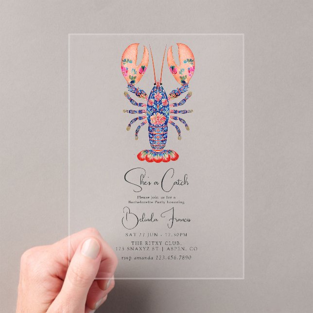 She’s a Catch Coastal Bachelorette Party Acrylic Invitations (Insitu (Handheld))