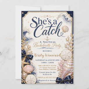 She’s a Catch Coastal Glam Bachelorette Party Invitation