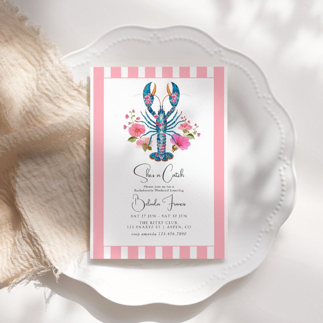 She’s a Catch Lobster Coastal Bachelorette Weekend Invitation (She’s a Catch Lobster Coastal Bachelorette Weekend Invitation)