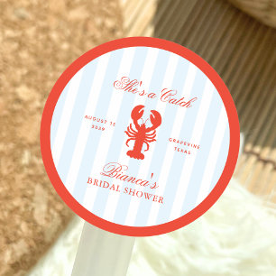 She’s a Catch Lobster Red and Blue Bridal Shower Classic Round Sticker