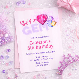 She’s a Gem Birthday    Gemstone   Invitation