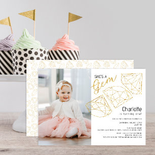 She’s a Gem Glam Photo Birthday Party Invite