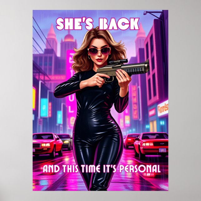 She’s Back – Retro Femme Neon Pop Art Poster (Front)