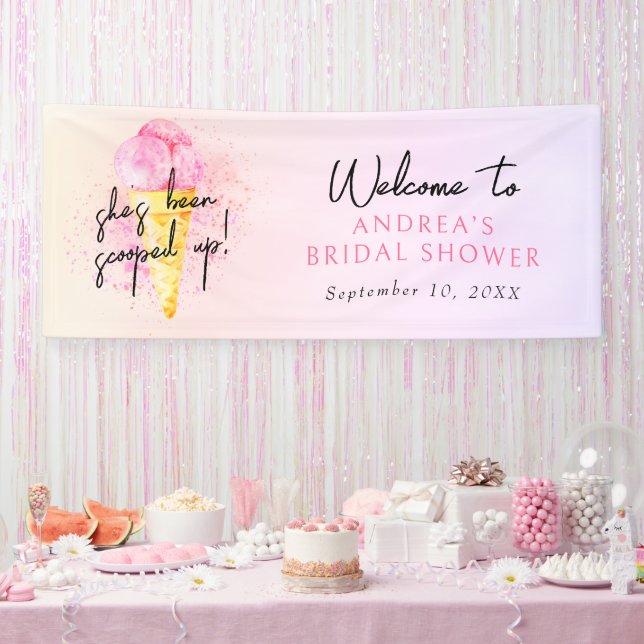She’s been scooped up pink ice cream bridal shower banner (Party)