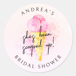 She’s Been Scooped Up Pink Ice cream Bridal Shower Classic Round Sticker