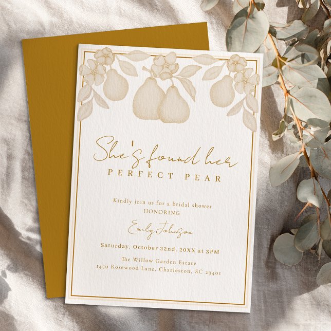 She’s Found Her Perfect Pear | Gold Bridal Shower  Invitation (Perfect Pear Bridal Shower)