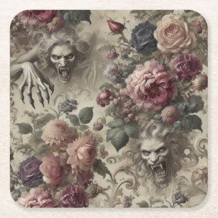 She’s Got Claws – Gothic Floral Square Paper Coaster
