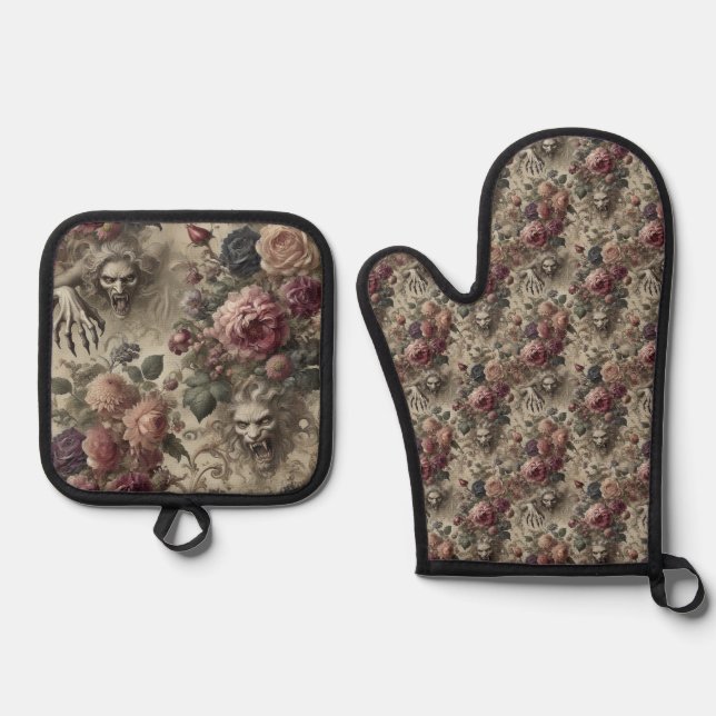 She’s Got Claws – Gothic Victorian Oven Mitt & Pot Holder Set (Front)