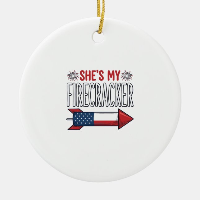 She’s My Firecracker Patriotic Couple Design_1 Ceramic Tree Decoration (Front)