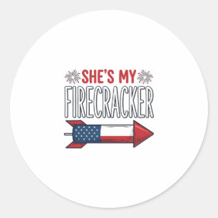 She’s My Firecracker Patriotic Couple Design_1 Classic Round Sticker