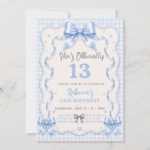 She’s Officially 13 Coquette Blue Bow Birthday Invitation