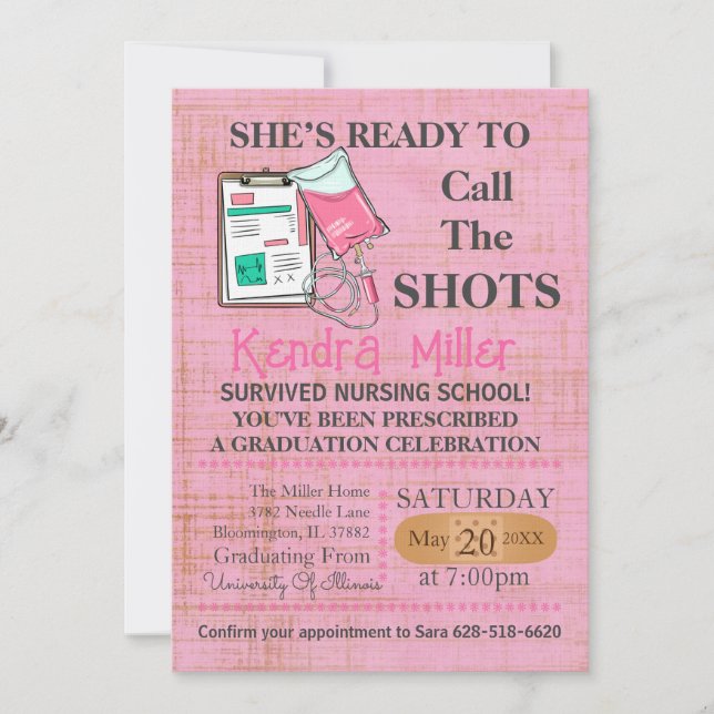 She’s Ready To Call The Shots Nursing Graduation I Invitation (Front)