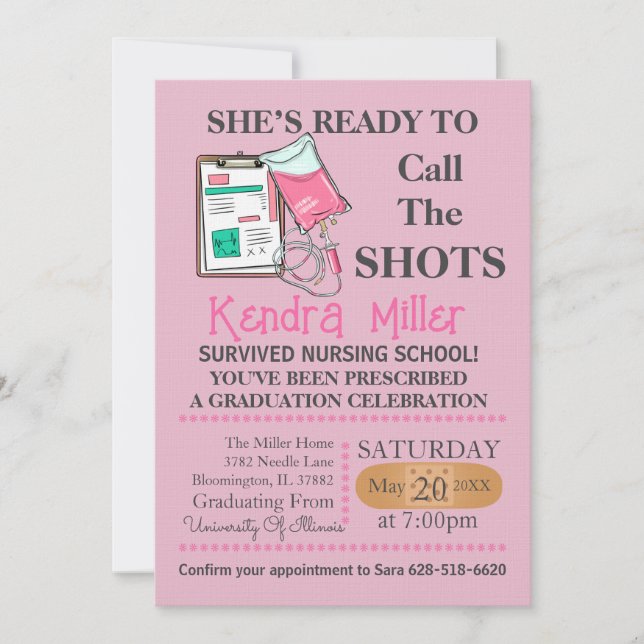 She’s Ready To Call The Shots Nursing Graduation  Invitation (Front)