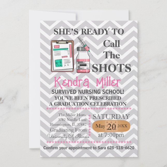 She’s Ready To Call The Shots Nursing Graduation Invitation (Front)