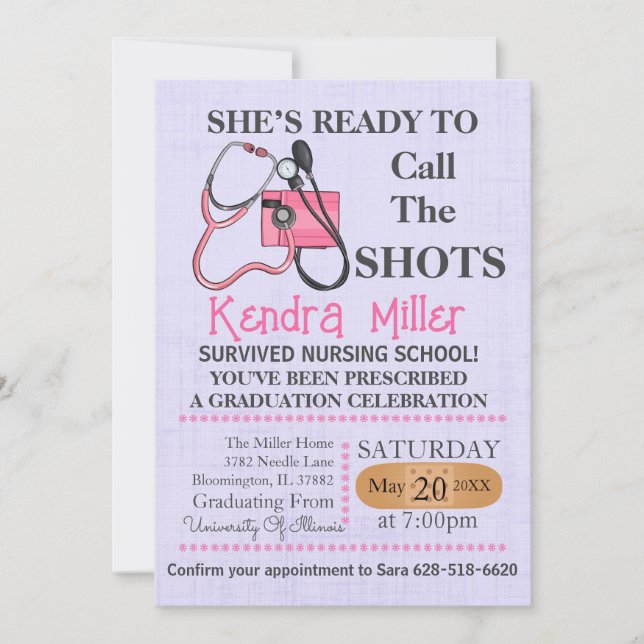 She’s Ready To Call The Shots Nursing Graduation Invitation (Front)