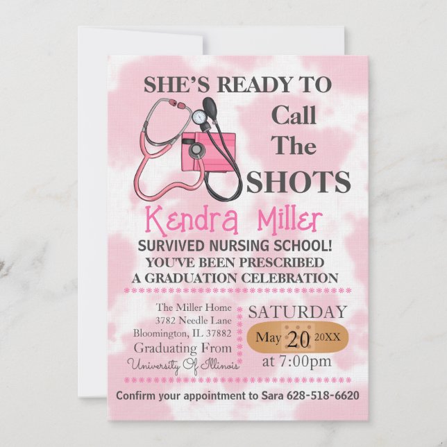 She’s Ready To Call The Shots Nursing Graduation Invitation (Front)