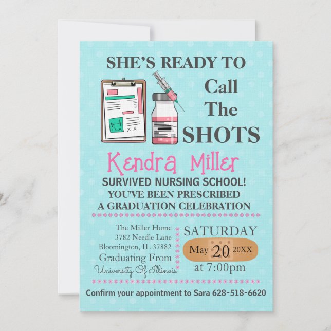 She’s Ready To Call The Shots Nursing Graduation Invitation (Front)