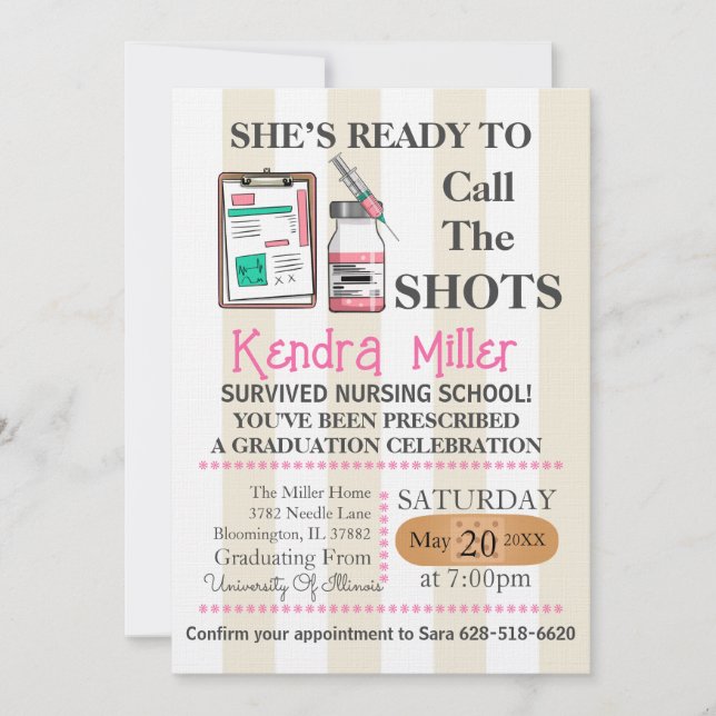She’s Ready To Call The Shots Nursing Graduation Invitation (Front)