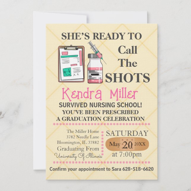 She’s Ready To Call The Shots Nursing Graduation Invitation (Front)