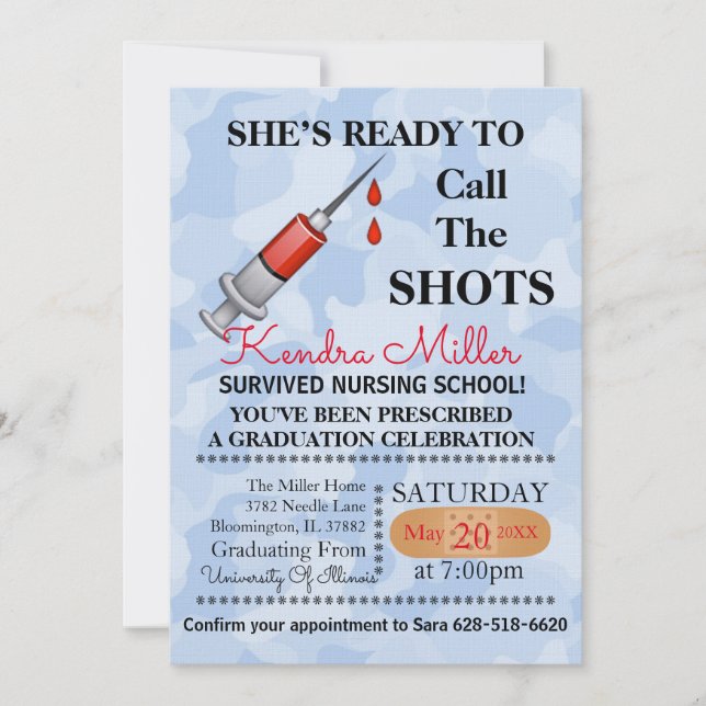 She’s Ready To Call The Shots Nursing Graduation Invitation (Front)