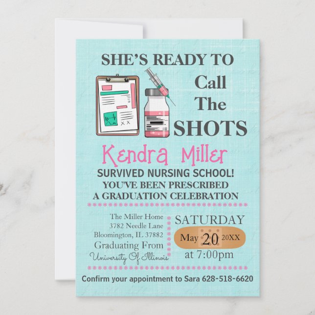 She’s Ready To Call The Shots Nursing Graduation Invitation (Front)