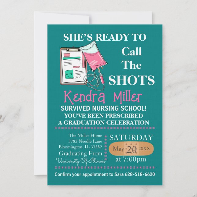 She’s Ready To Call The Shots Nursing Graduation  Invitation (Front)