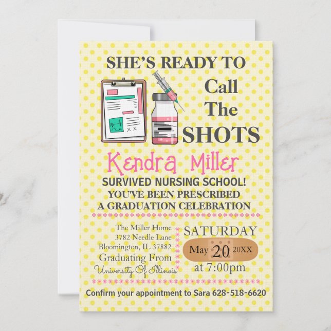 She’s Ready To Call The Shots Nursing Graduation Invitation (Front)