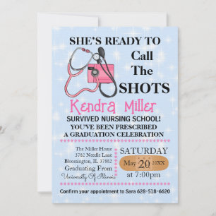 She’s Ready To Call The Shots Nursing Graduation Invitation