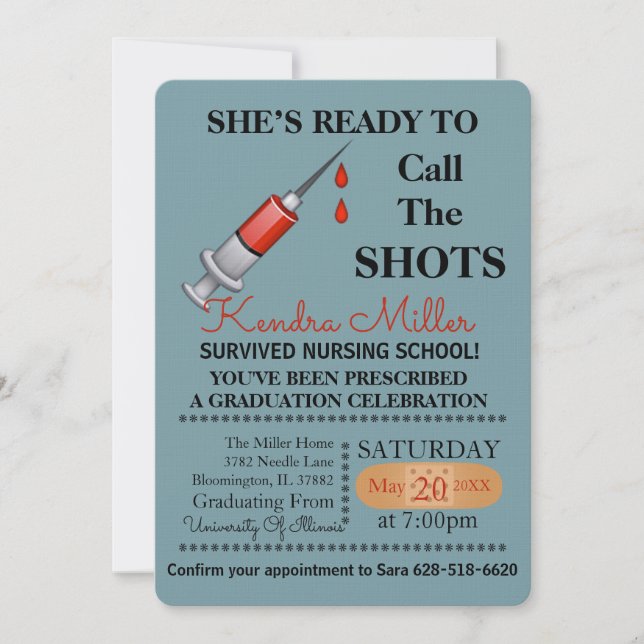 She’s Ready To Call The Shots Nursing Graduation Invitation (Front)