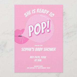 She’s Ready to Pop Bubble Gum Girl Baby Shower Invitation