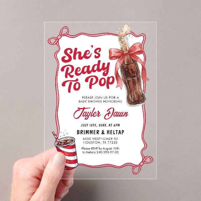 She’s Ready to Pop Cola Bottle Baby Shower  Acrylic Invitations (Insitu (Handheld))