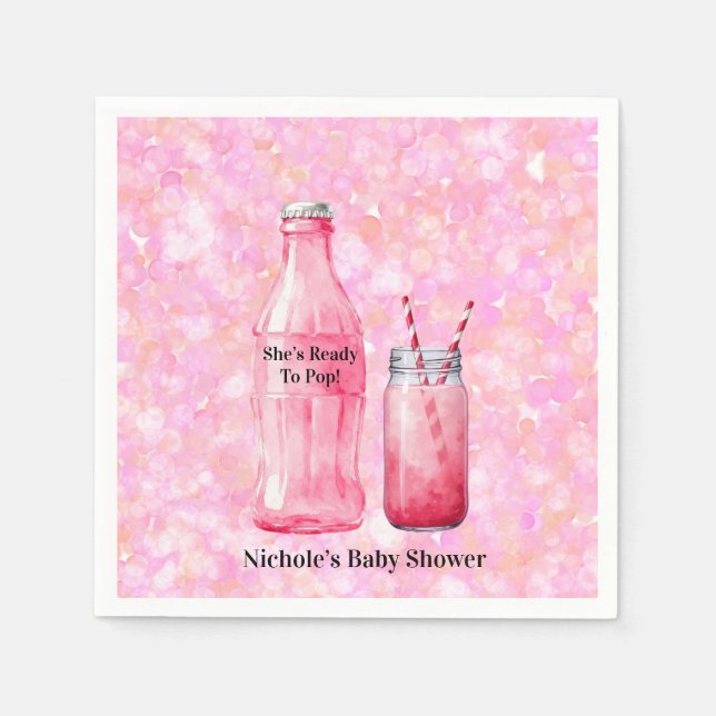 She’s Ready To Pop Girl Baby Shower Napkin (Front)