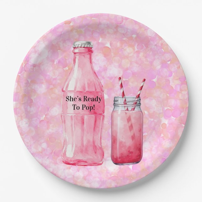 She’s Ready To Pop Girl Baby Shower Paper Plate (Front)