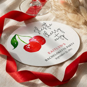 She’s the Cherry on Top 🍒 Bachelorette Party Round Paper Coaster