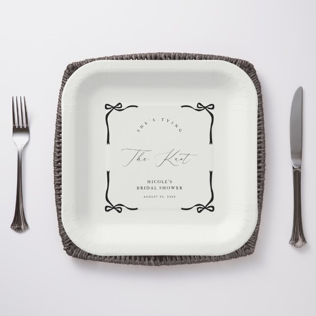 She’s Tying the Knot Black Bow Paper Plate (Creator Uploaded)