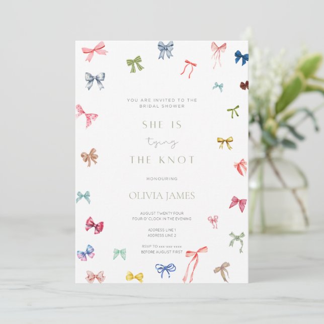 She’s tying the knot bridal shower invitation (Standing Front)