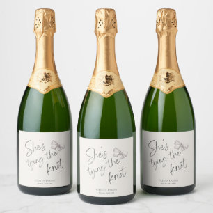 She’s tying the knot bridal shower sparkling wine label
