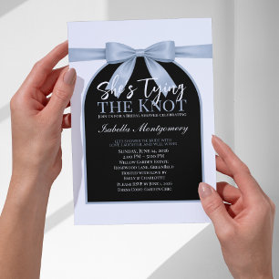 She’s Tying the Knot Dusty Blue Palette Bow Invitation