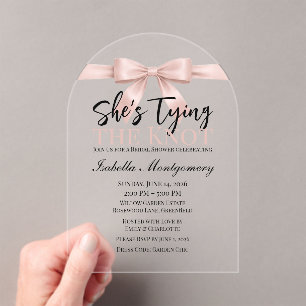 She’s Tying the Knot Theme Blush Pink Bow Acrylic Invitations