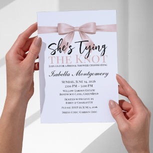 She’s Tying the Knot Theme Blush Pink Bow Invitation