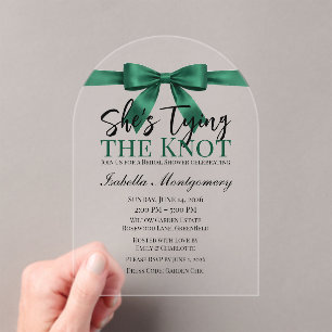 She’s Tying the Knot Theme Emerald Green Bow Acrylic Invitations
