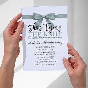 She’s Tying the Knot Theme Eucalyptus Green Bow Invitation
