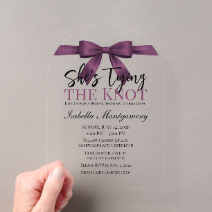 She’s Tying the Knot Theme Plum Bow Acrylic Invitations