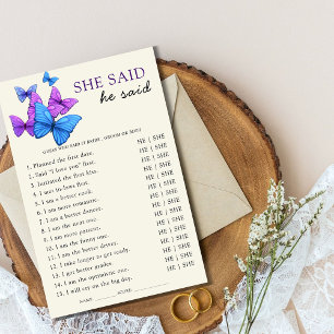 She said He said Bridal Shower Game Butterfly  Flyer