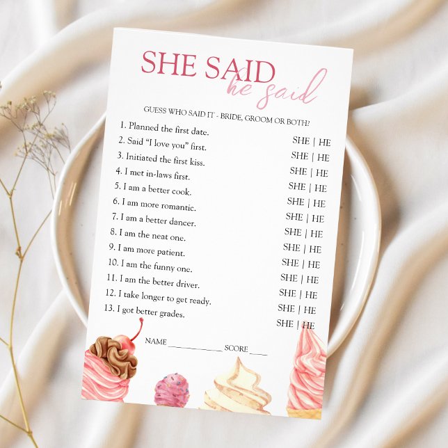 She said He said Bridal Shower Game Scooped Up Flyer (She's been scoope up Bridal Shower game - she said he said)