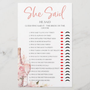 She Said He Said  Bridal Shower Party Game