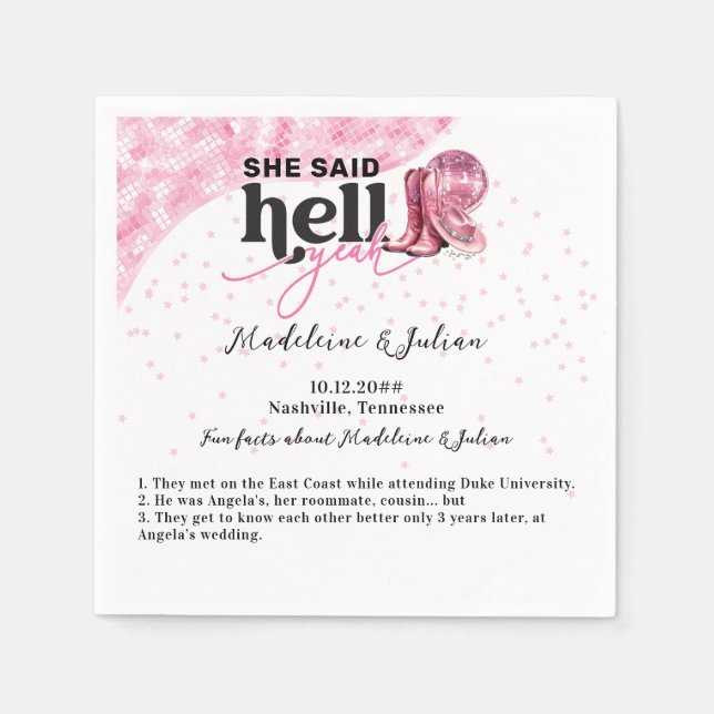 She Said Hell Yeah Pink Western Booth Hat Wedding Napkin (Front)